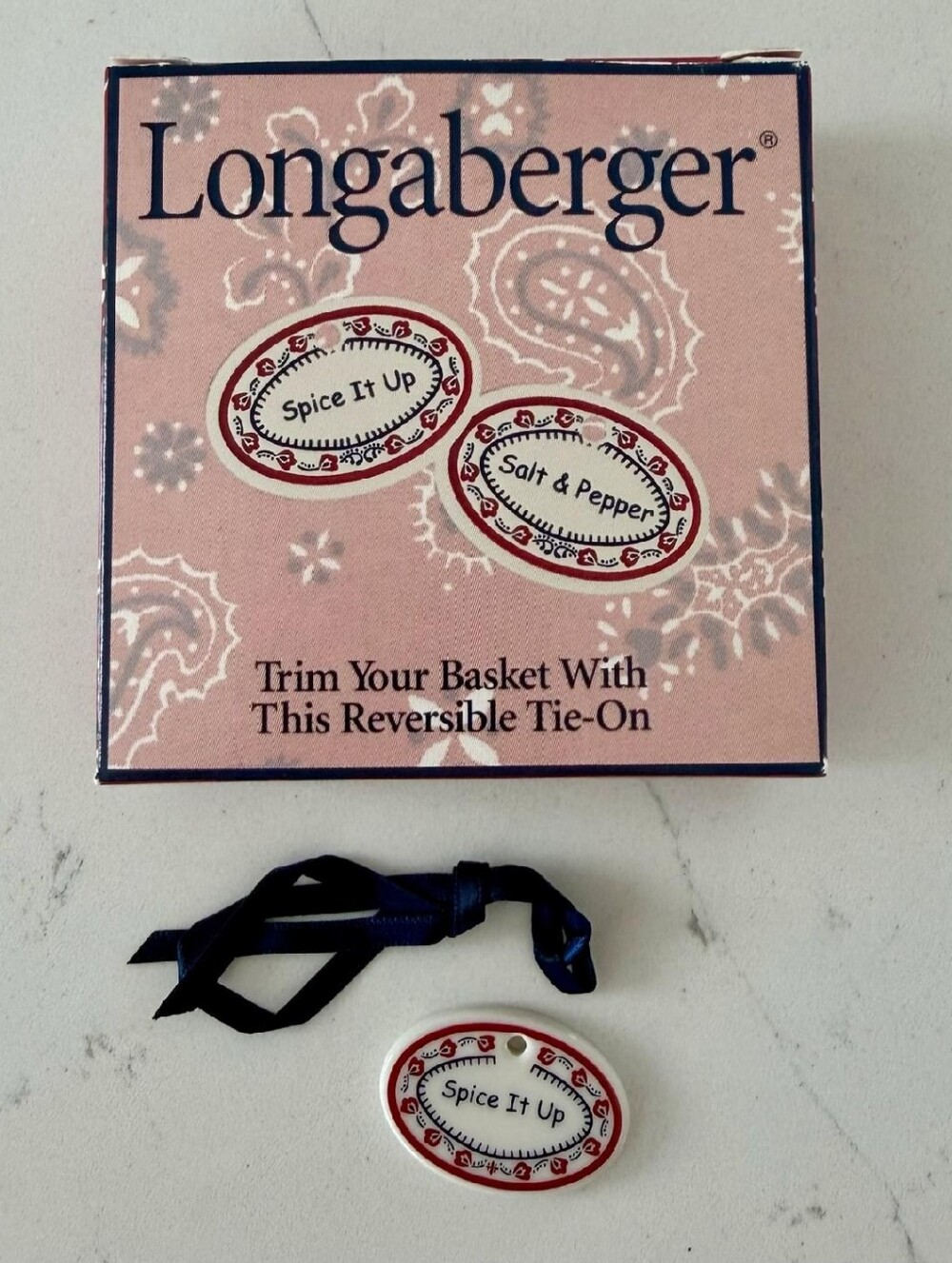 Vintage Longaberger Spice It Up Salt & Pepper Reversible Tie-On NIB #35700